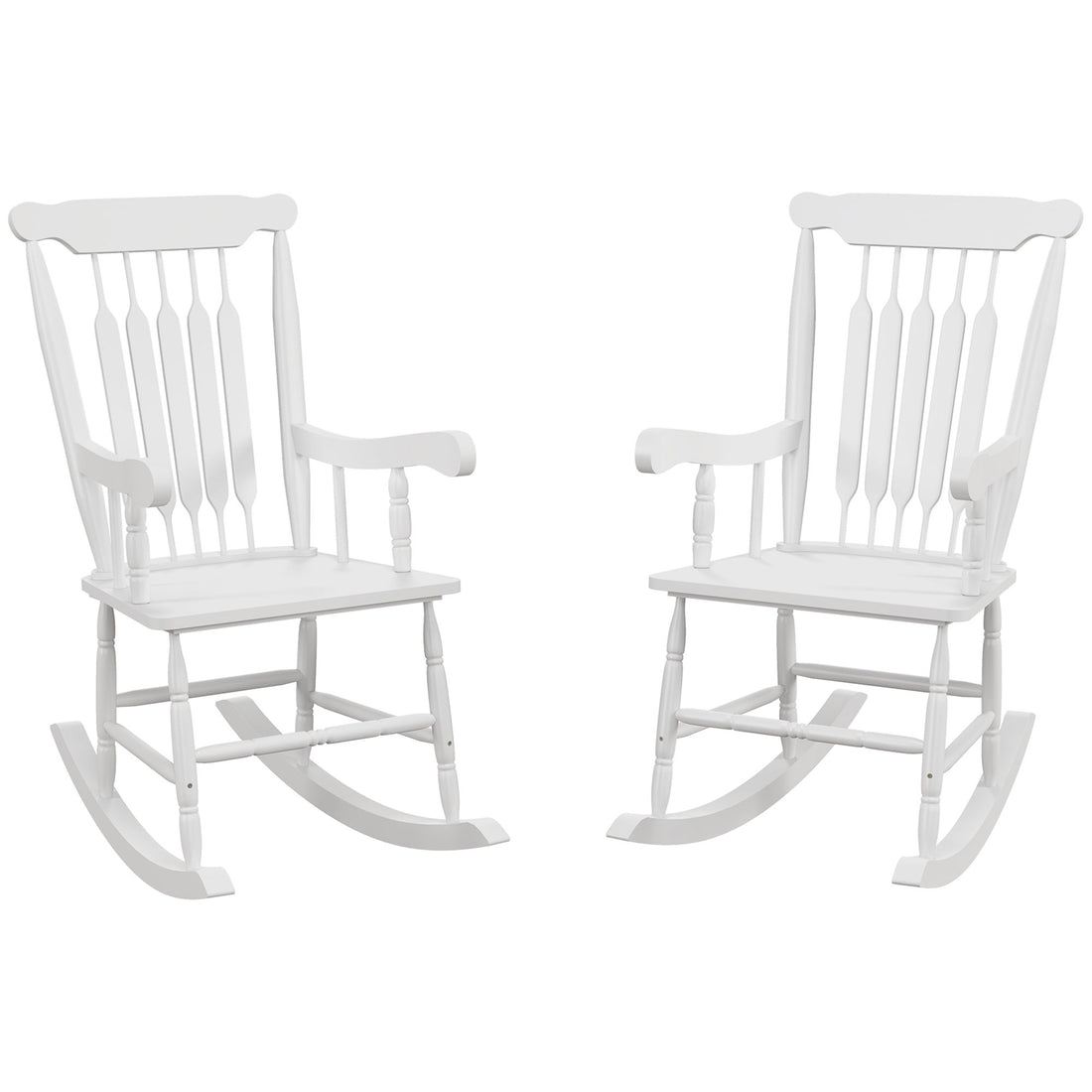 Outsunny Outdoor Wood Rocking Chairs Set Of 2, 350 Lbs. Porch Rockers With High Back For Garden, Patio, Balcony, White White Wood