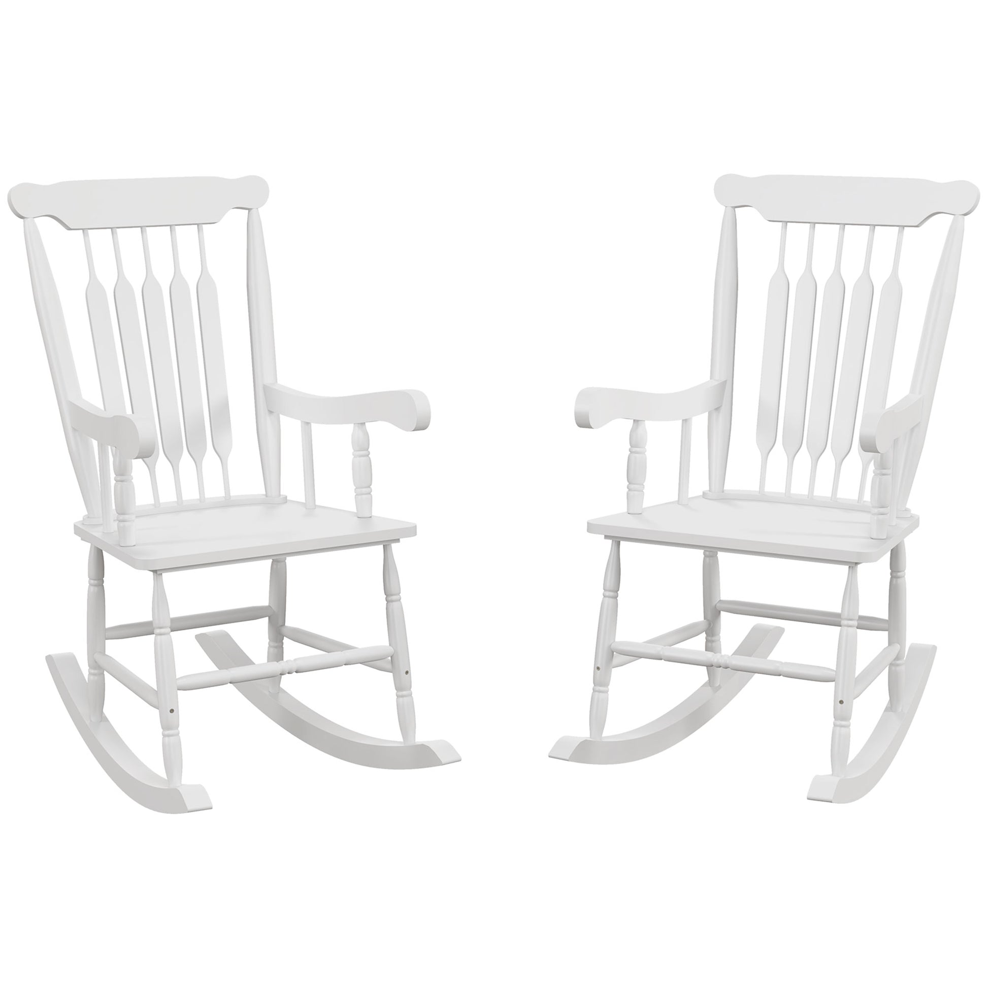 Outsunny Outdoor Wood Rocking Chairs Set Of 2, 350 Lbs. Porch Rockers With High Back For Garden, Patio, Balcony, White White Wood