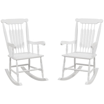 Outsunny Outdoor Wood Rocking Chairs Set Of 2, 350 Lbs. Porch Rockers With High Back For Garden, Patio, Balcony, White White Wood