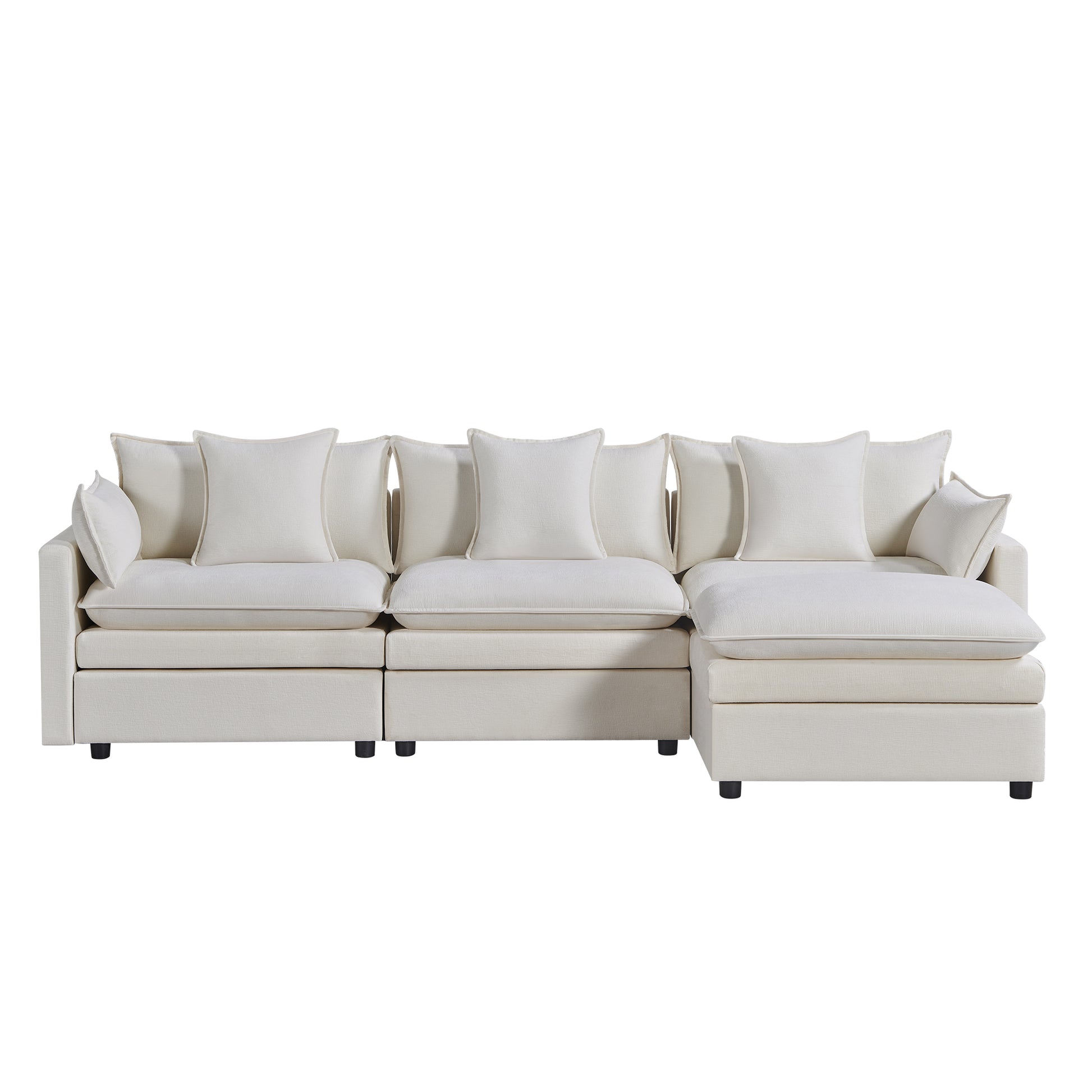 108.66"Modern Chenille L Shaped Sectional Sofa With Convertible Chaise, Comfy Cloud Couch Deep Sectional Sofa With Ottomans For Living Room White Wood Foam Chenille 3 Seat