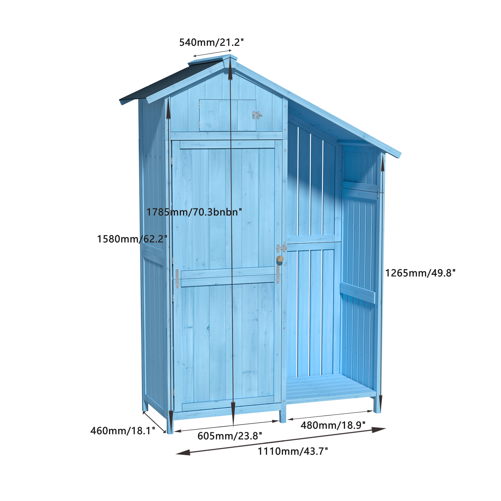 Outdoor 46.45 "X21.25"X70"H Wood Storage Shed, Garden Tool Cabinet With Waterproof Asphalt Roof, Multiple Tier Shelves, Tiffany Blue Tiffany Blue Metal & Wood