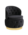 360 Degree Swivel Cuddle Barrel Accent Storage Chairs Black Velvet