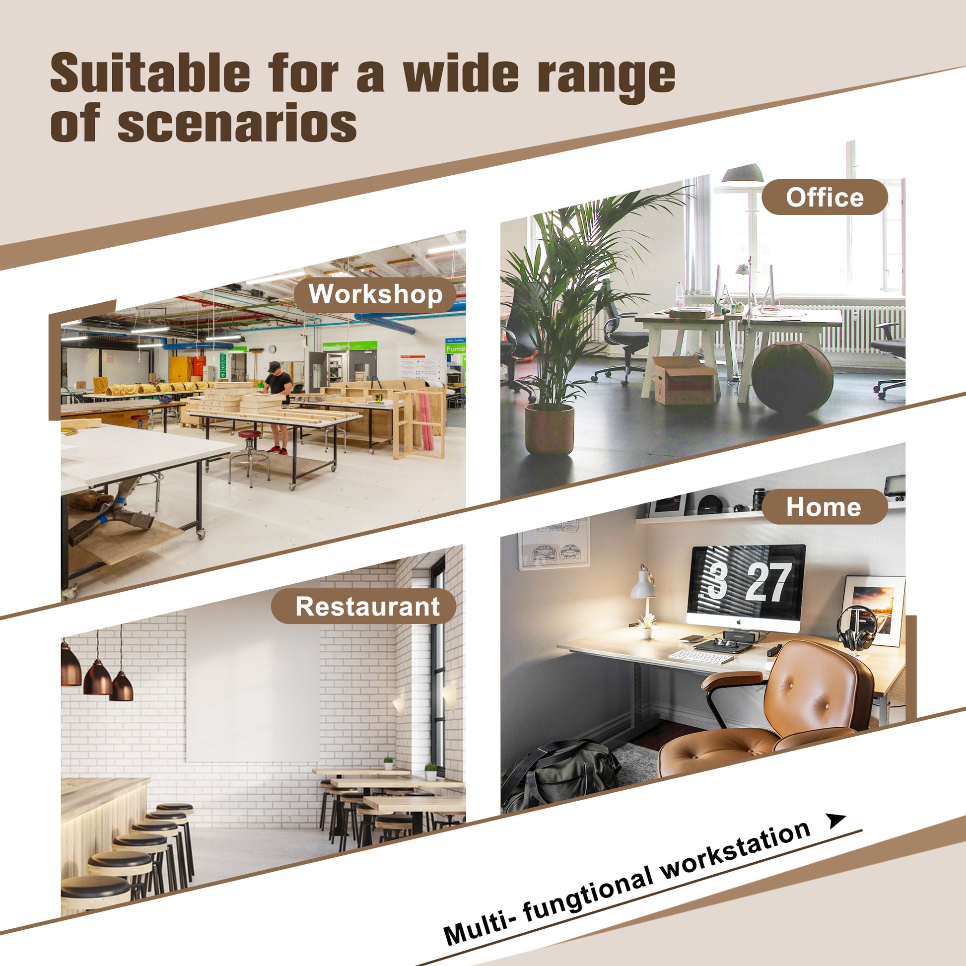 60" Adjustable Workbench For Garage, Rubber Wood Heavy Duty Workstation With Power Outlets & Wheels, 2000 Lbs Load Capacity Hardwood Worktable For Workshop, Garage, Office, Home, Commercial Black Metal & Wood