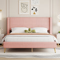 Queen Size Corduroy Platform Bed With Metal Legs, Pink Old Sku:Wf300238Aah Queen Pink Corduroy