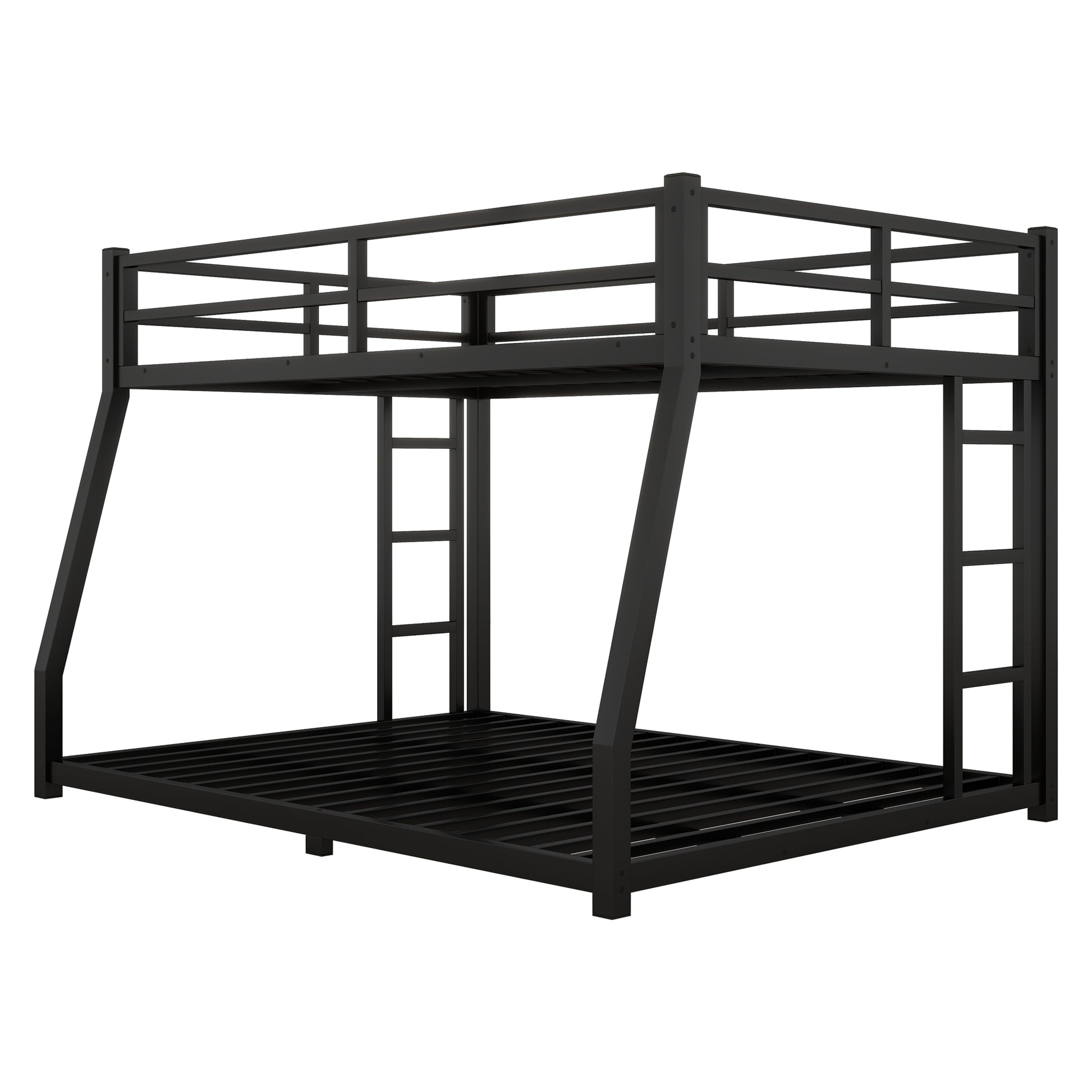 Metal Full Xl Over Queen Bunk Bed For Teens And Adults,Space Saving Noise Reduced No Box Spring Needed, Black Full Xl Black Metal
