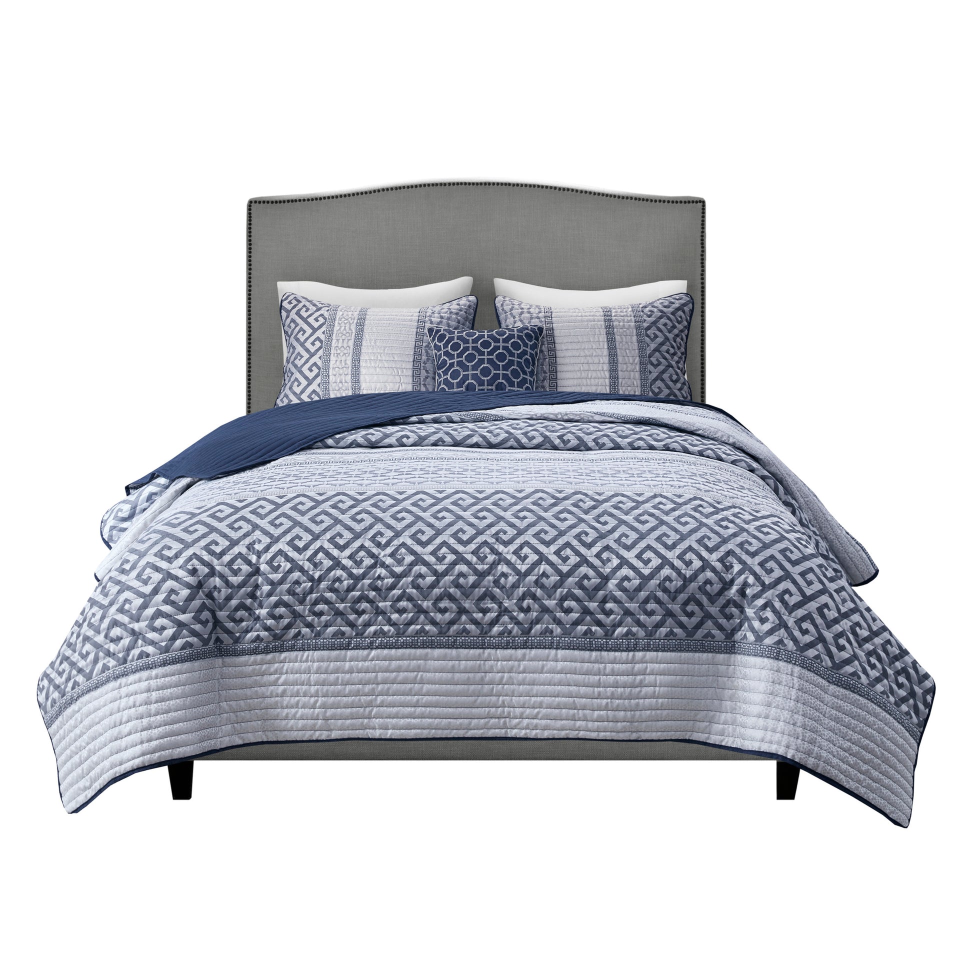 4 Piece Jacquard Quilt Set With Throw Pillow Navy King Cal King King Navy Polyester