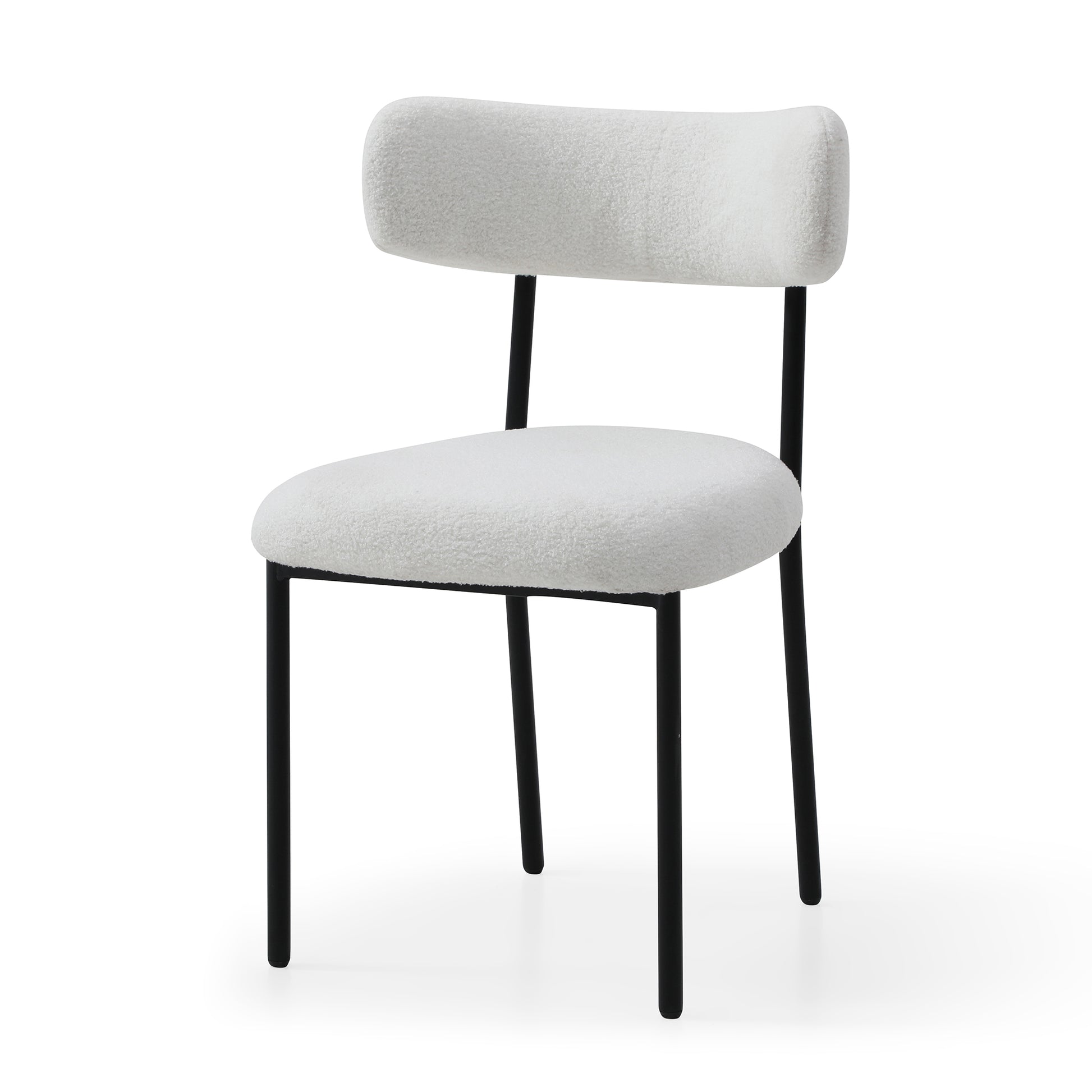 Dining Chairs Set Of 2,Round Upholstered Sherpa Fabric Dining Room Chairs With Curved Backrest,Mid Century Modern Accent Chairs With Black Metal Legs For Dining Room,Living Room,Kitchen Beige Foam