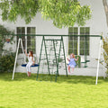 Outsunny 528 Lbs Swing Set For Backyard, 5 In 1 Heavy Duty A Frame Stand Outdoor Playset For Kids, With Saucer Swing, Slide, Swing Seats, Glider, Basketball Hoop, Climbing Steps And Net Green Steel