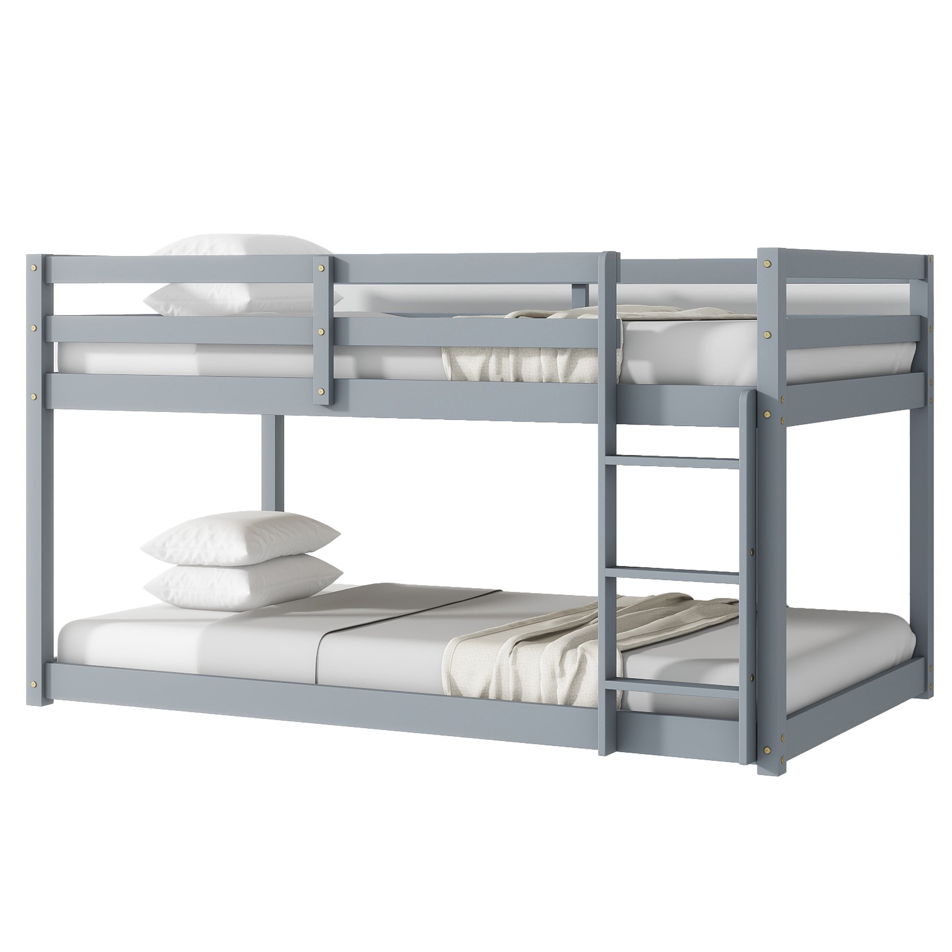 Solid Woodensolid Rubber Wooden Twin Over Twin Loft Bed With Ladder ,Upper And Bottom Bed Platforms Crafted With Strengthened Slats ,Grey Twin Grey Rubber Wood