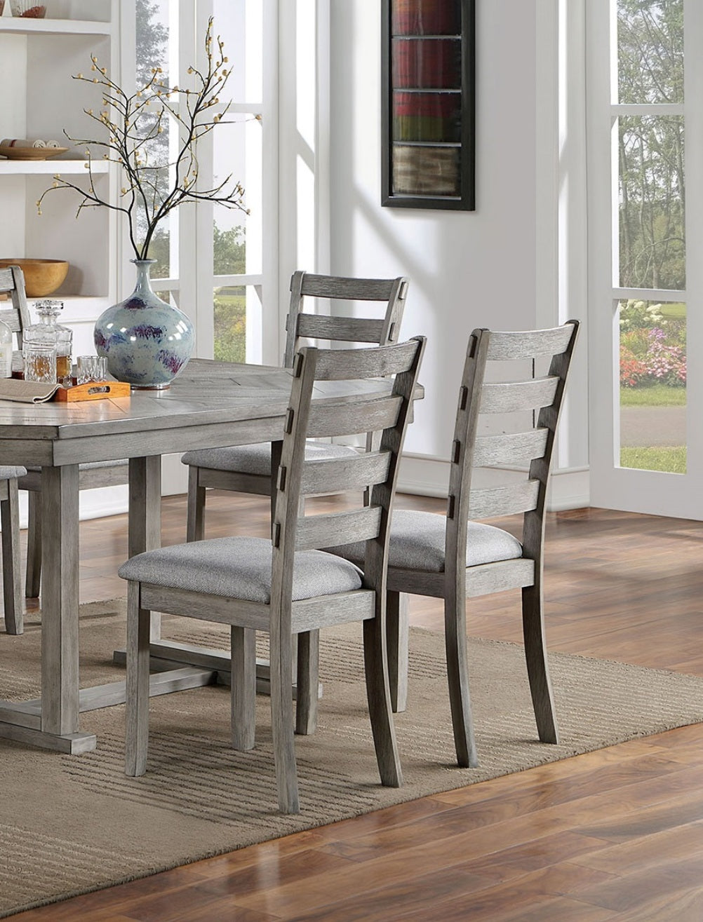 Gray Color Dining Chairs Padded Seat Set Of 2Pc Side Chair Ladder Back Kitchen Dining Room Wire Brushed Finish Gray Dining Room Classic,Modern,Transitional Dining Chairs Rubberwood Ladder Back Set