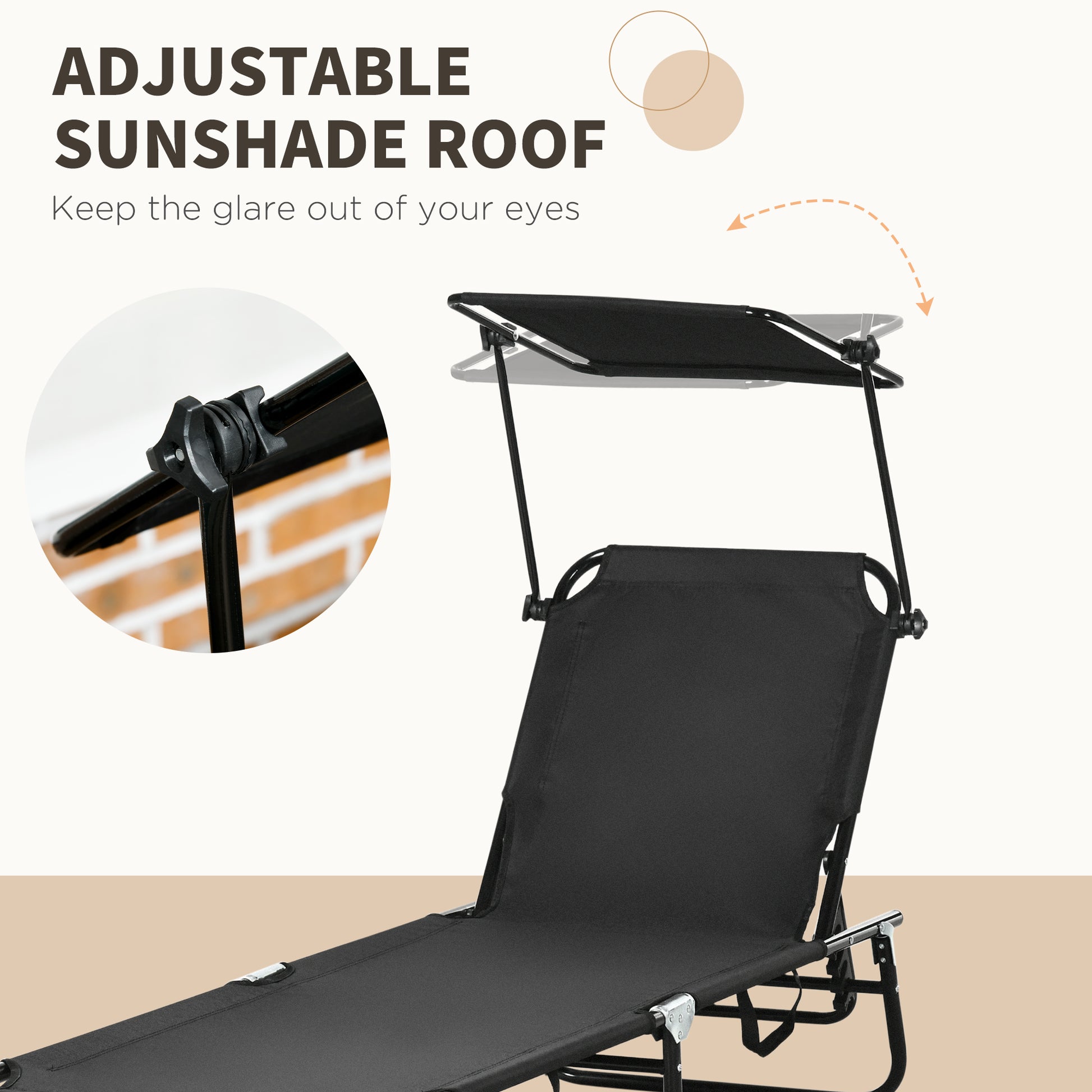 Outsunny Folding Chaise Lounge Pool Chairs, Outdoor Sun Tanning Chairs With Canopy Shade, Reclining Back, Steel Frame And Side Pocket For Beach, Yard, Patio, Black Black Steel