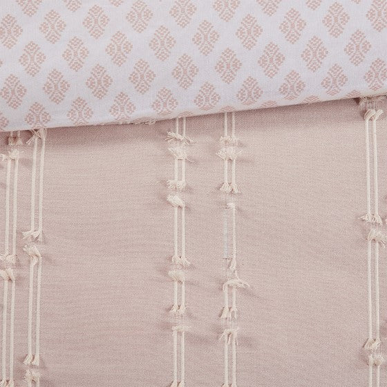 3 Piece Cotton Jacquard Duvet Cover Set Queen Pink Cotton