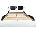 Faux Leather Upholstered Platform Bed Frame With Led Lighting, Bluetooth Connection To Play Music Control, Backrest Vibration Massage, Curve Design, Wood Slat Support, Exhibited Speakers,King Size Box Spring Not Required King White Mdf