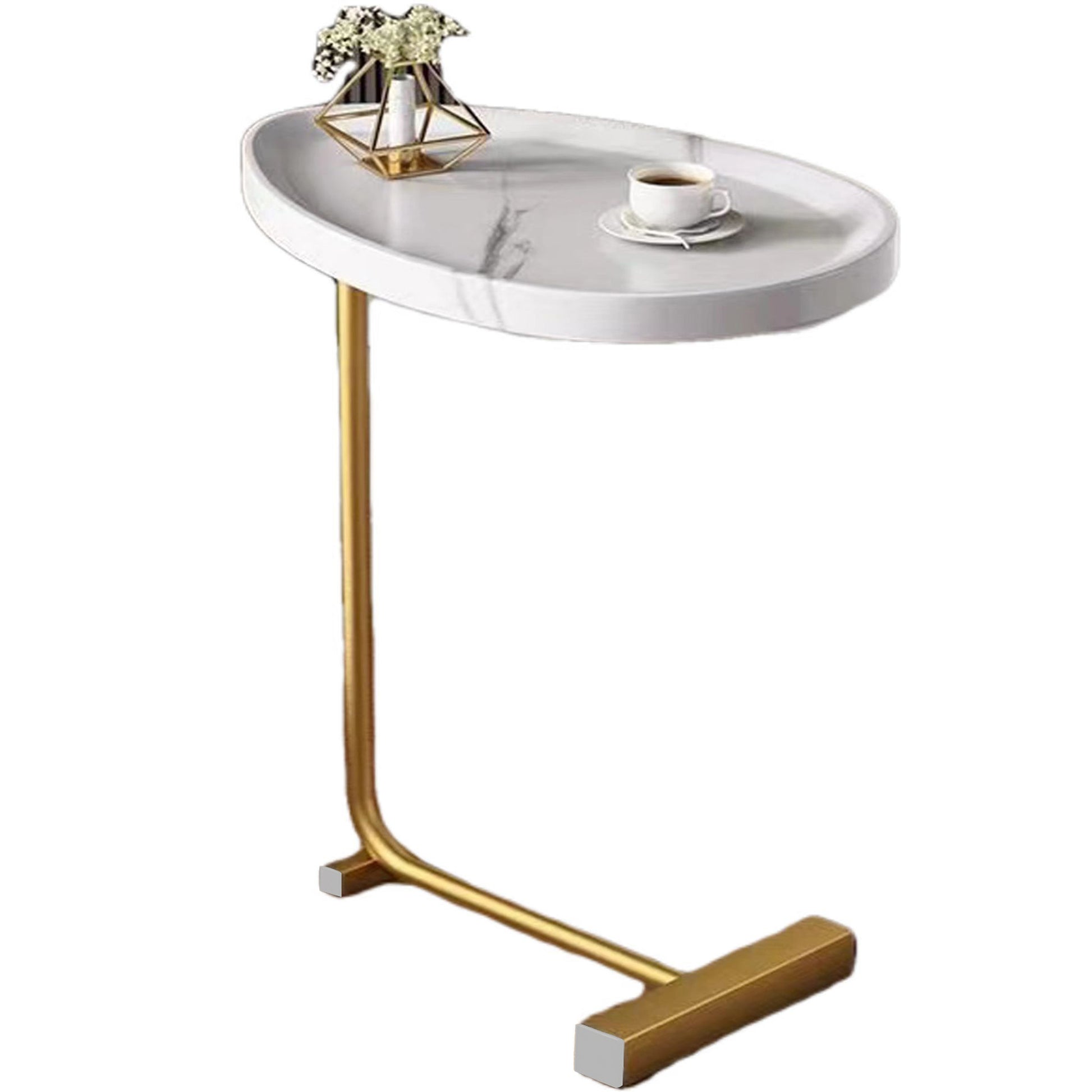 2 Pieces White C Shaped Side Table, C Shaped End Table, Side Table For Couch And Bed, Small Side Table For Small Spaces White Metal