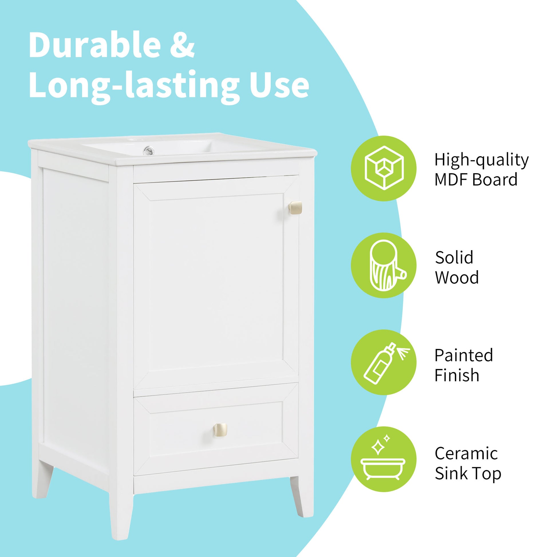 20" Bathroom Vanity With Sink, Bathroom Cabinet With Soft Closing Door, Storage Rack And A Drawer, White White Mdf