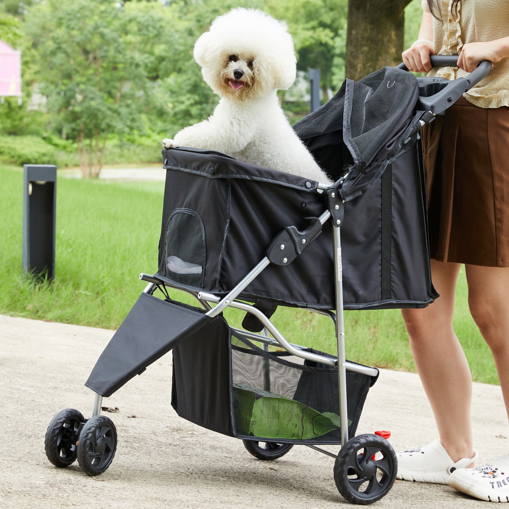 Pet Stroller For Dogs And Cats Foldable,Lightweight, And Durable Ideal For Small To Medium Pets Includes Storage Basket Black Abs