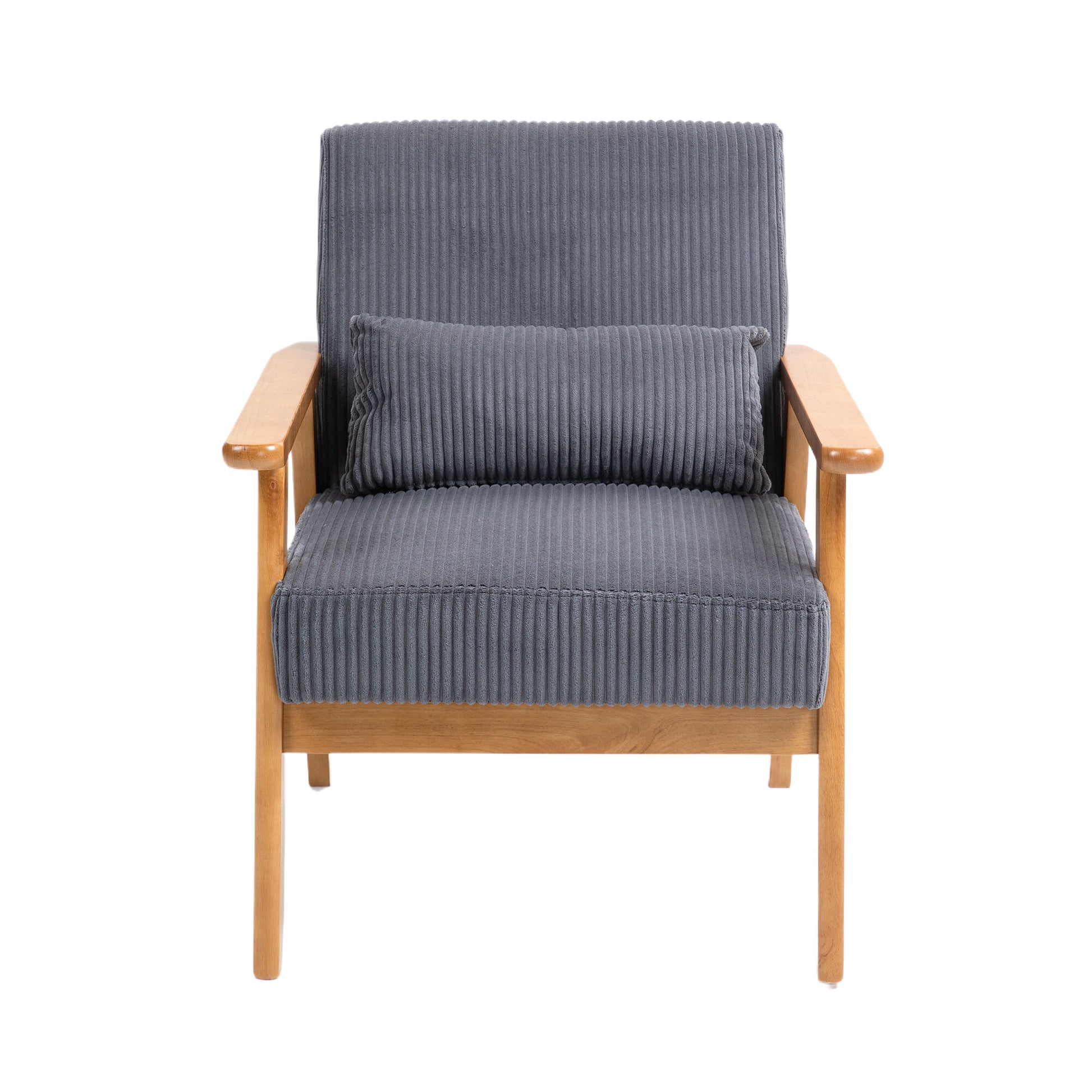 Leisure Chair With Solid Wood Armrest And Feet, Leisure Chair, Wood Frame, Velvet, L, Solid Rubber Wood Legs, Mid Century Modern Accent Chair, For Living Room Bedroom Studio Chair Dark Gray Corduroy