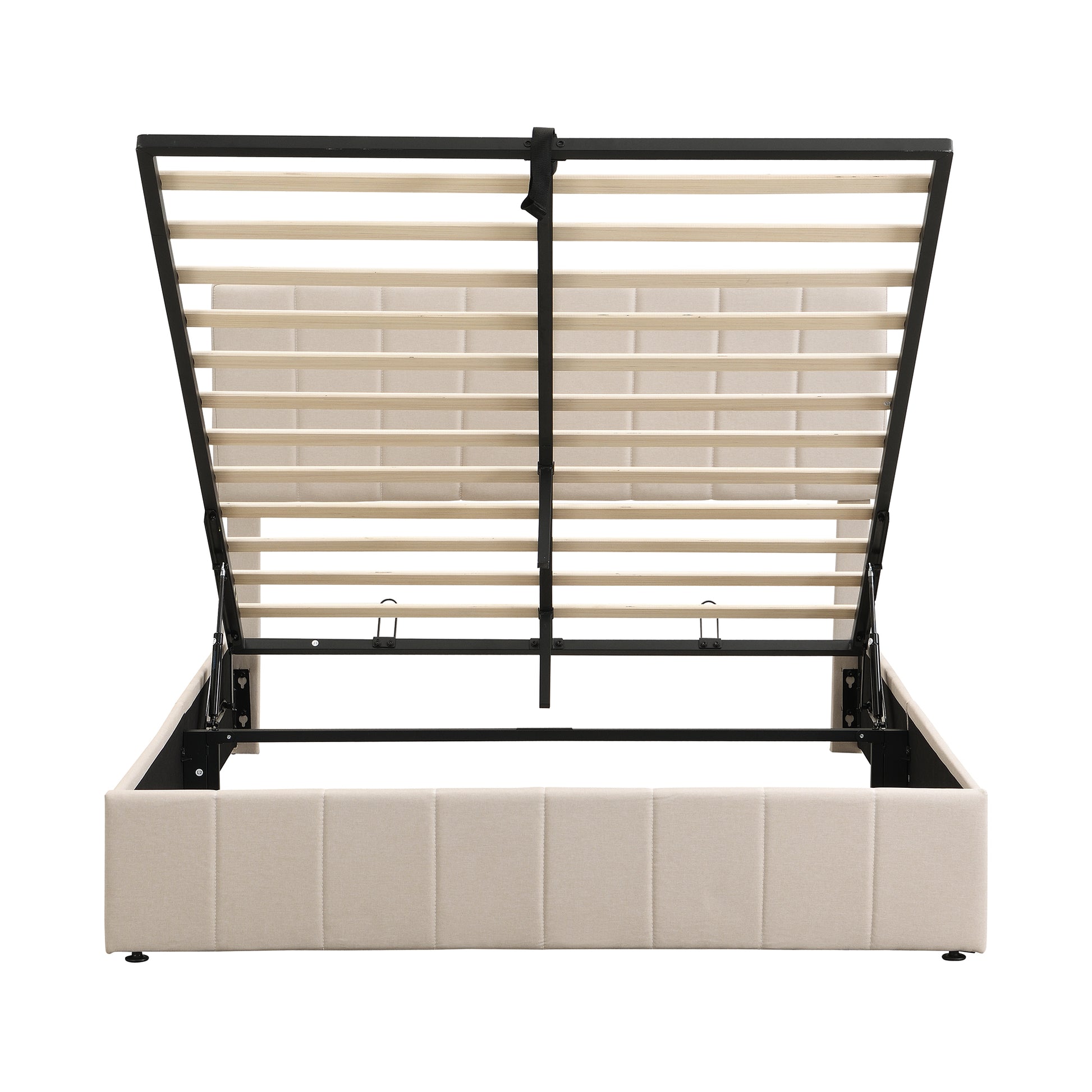 Queen Size Upholstered Platform Bed With A Hydraulic Storage System Beige Old Sku: Lp000211Aaa Beige Upholstered