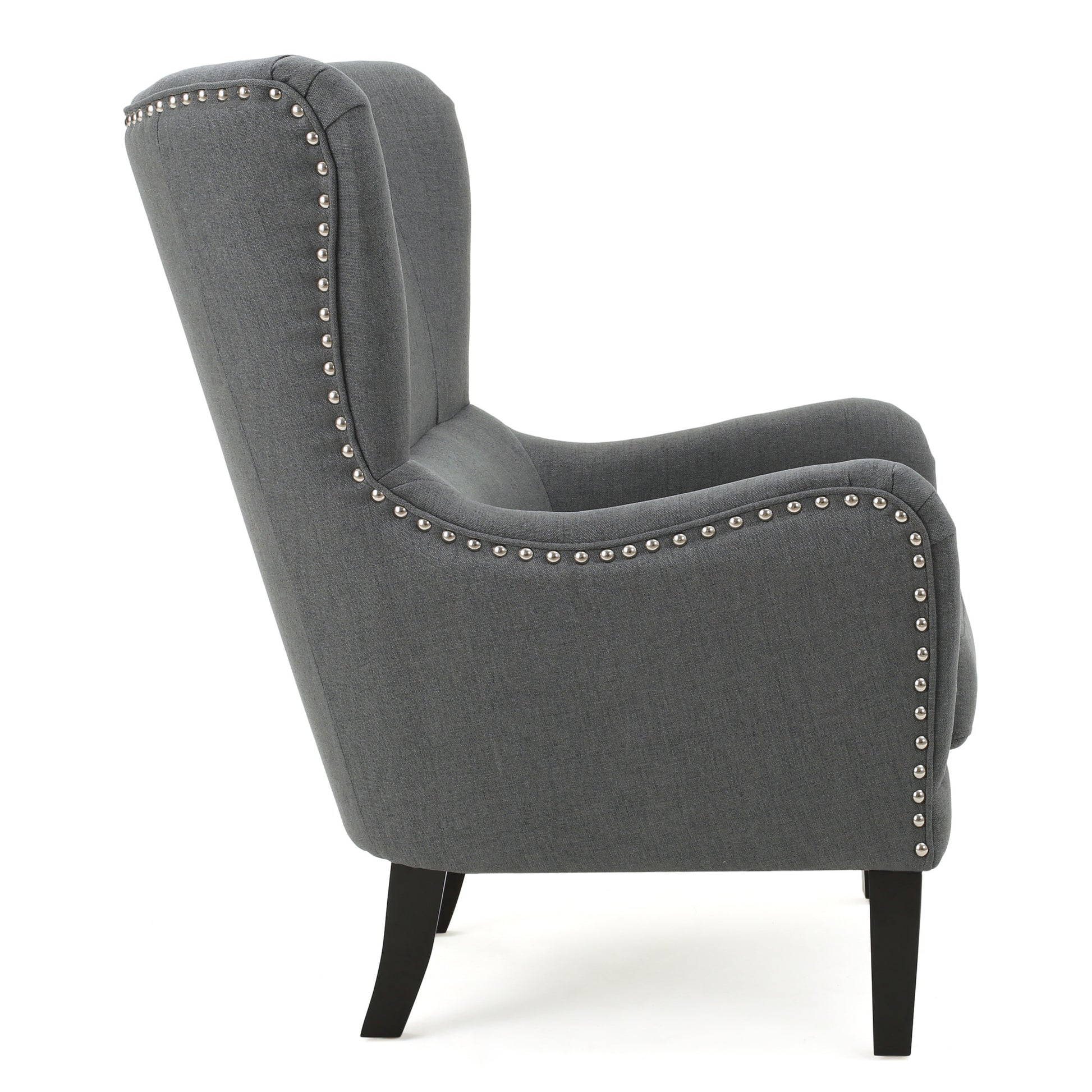 Hi Back Studded Chair,Arm Chair,Living Room, Study And Bedroom Grey Fabric