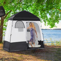 Outsunny Shower Tent, Pop Up Privacy Shelter For Camping, Dressing Changing Room, Portable Instant Outdoor Shower Tent Enclosure W 2 Rooms, Shower Bag, Floor And Carrying Bag, Black Black Taffeta