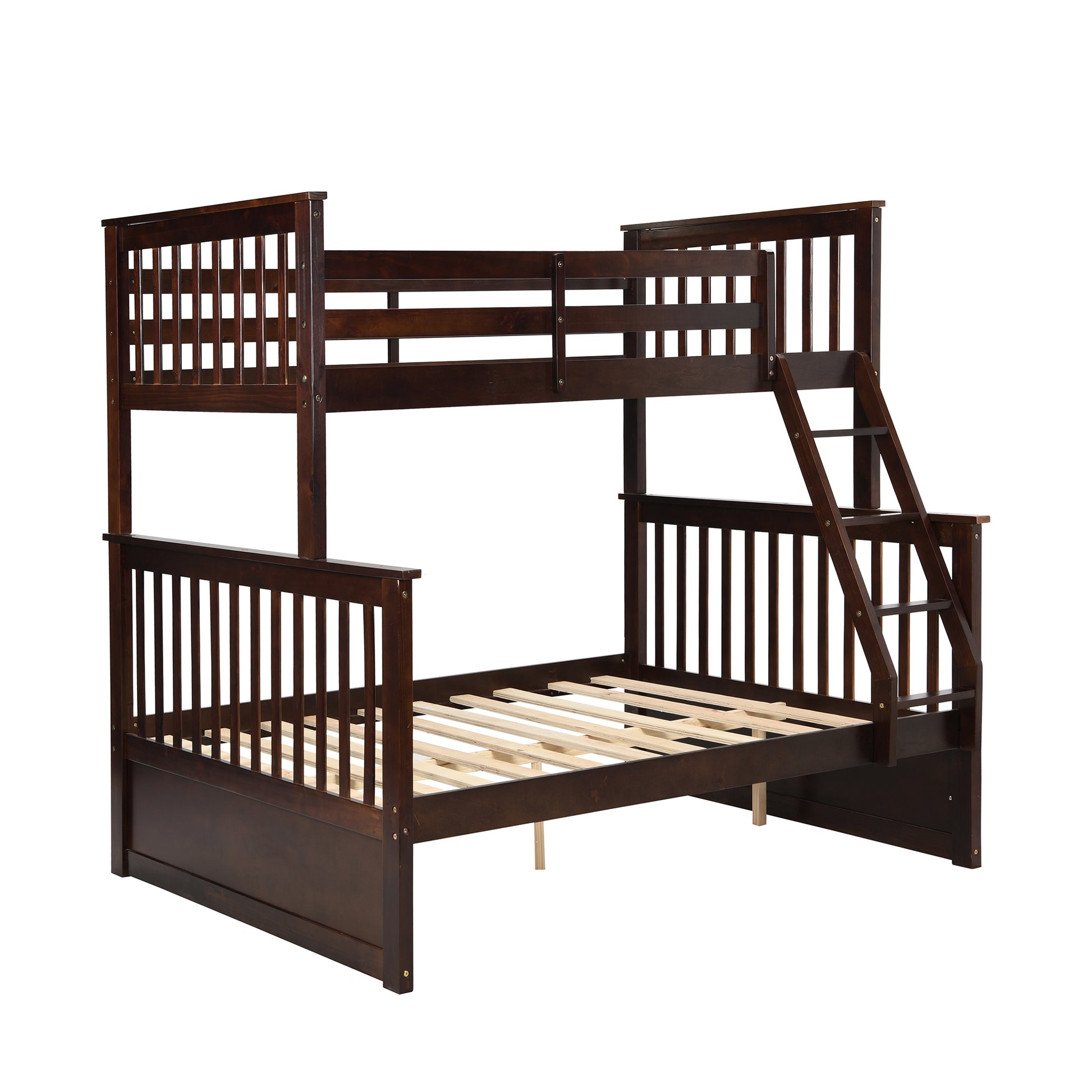 Twin Over Full Bunk Bed With Storage Drawers, Wooden Bunk Bed With Ladder And Safety Guard Rails Espresso Full Espresso Wood