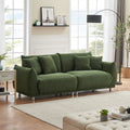 An 86.6 Inch Teddy Wool Black Sofa With Four Throw Pillows And Hardware Feet Makes It Comfortable To Sit In An Apartment Bedroom Without Taking Up Space Green Fabric 2 Seat