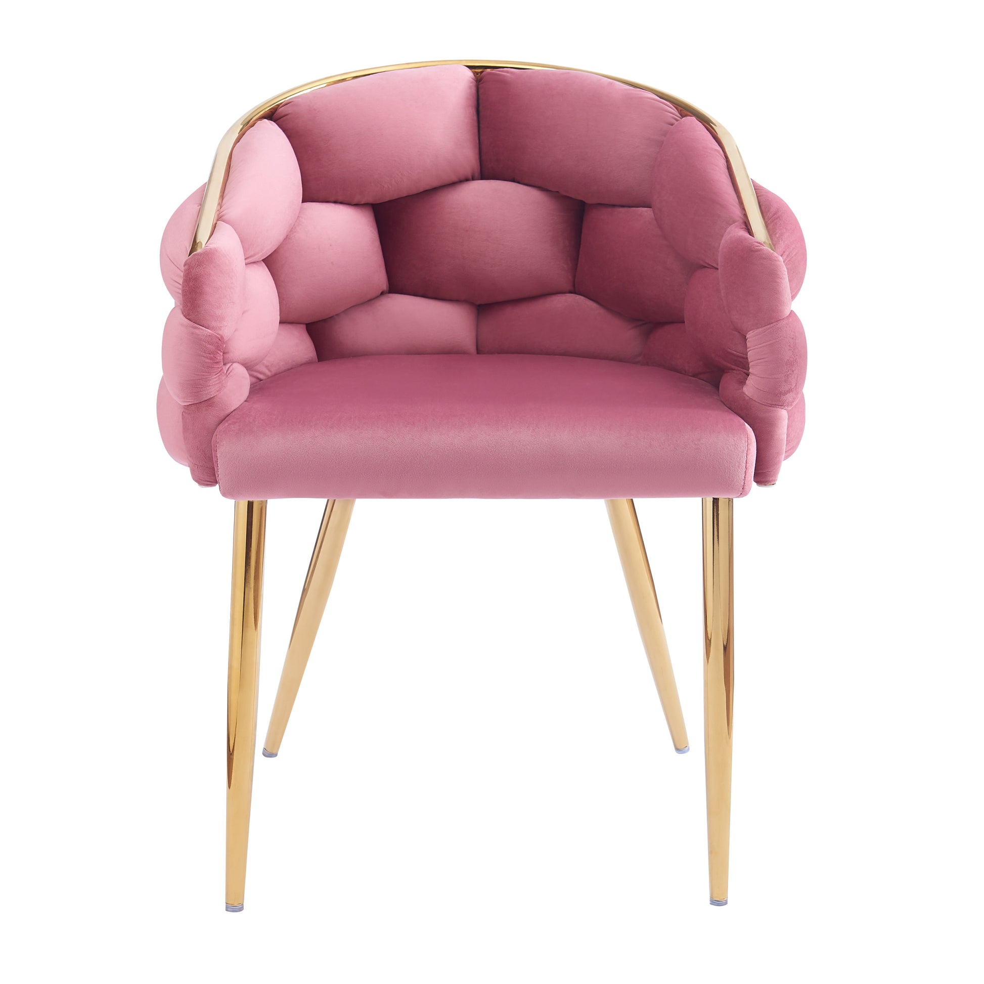 Set Of 2 Luxury Handmade Accent Chair With Gold Legs, Modern Velvet Armchair For Living Room And Bedroom Pink Foam Velvet