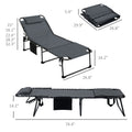 Outsunny 2 Piece Folding Chaise Lounge With 5 Level Reclining Back, Outdoor Tanning Chair With Reading Face Hole, Outdoor Lounge Chair With Side Pocket & Headrest For Beach, Yard, Patio, Gray Gray Steel