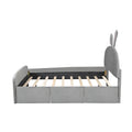 Full Size Velvet Platform Bed With Rabbit Shaped Headboard, With Drawers, With Bed End Storage Pocket, Gray Full Gray Plywood