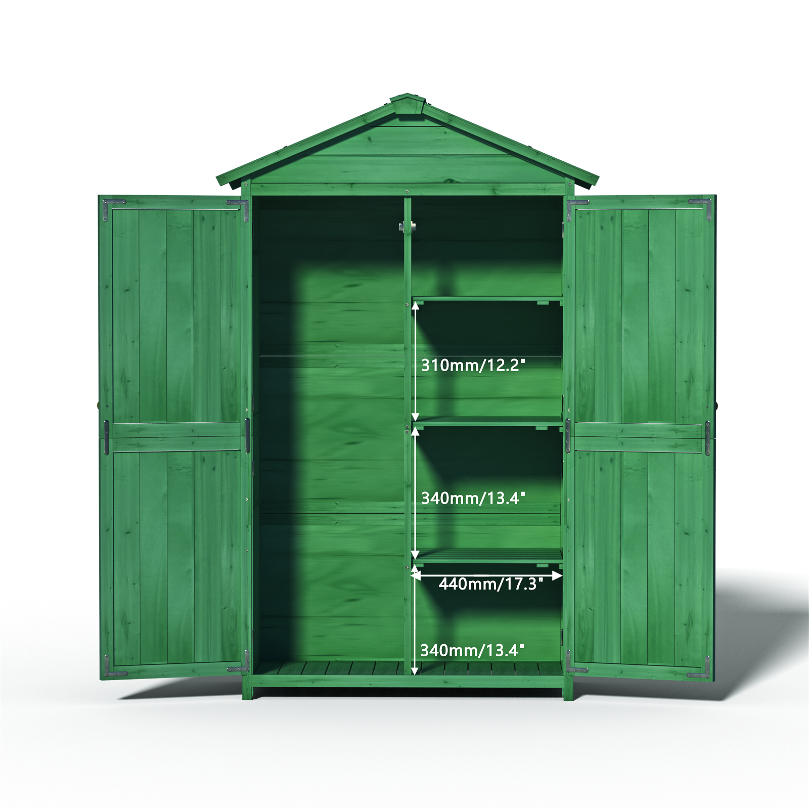 Outdoor 35.6"X 18.1"X 66.15" L Wood Storage Shed, Garden Tool Cabinet With Waterproof Asphalt Roof, Double Doors, Multiple Tier Shelves,Forest Green Green Dark Green Metal & Wood