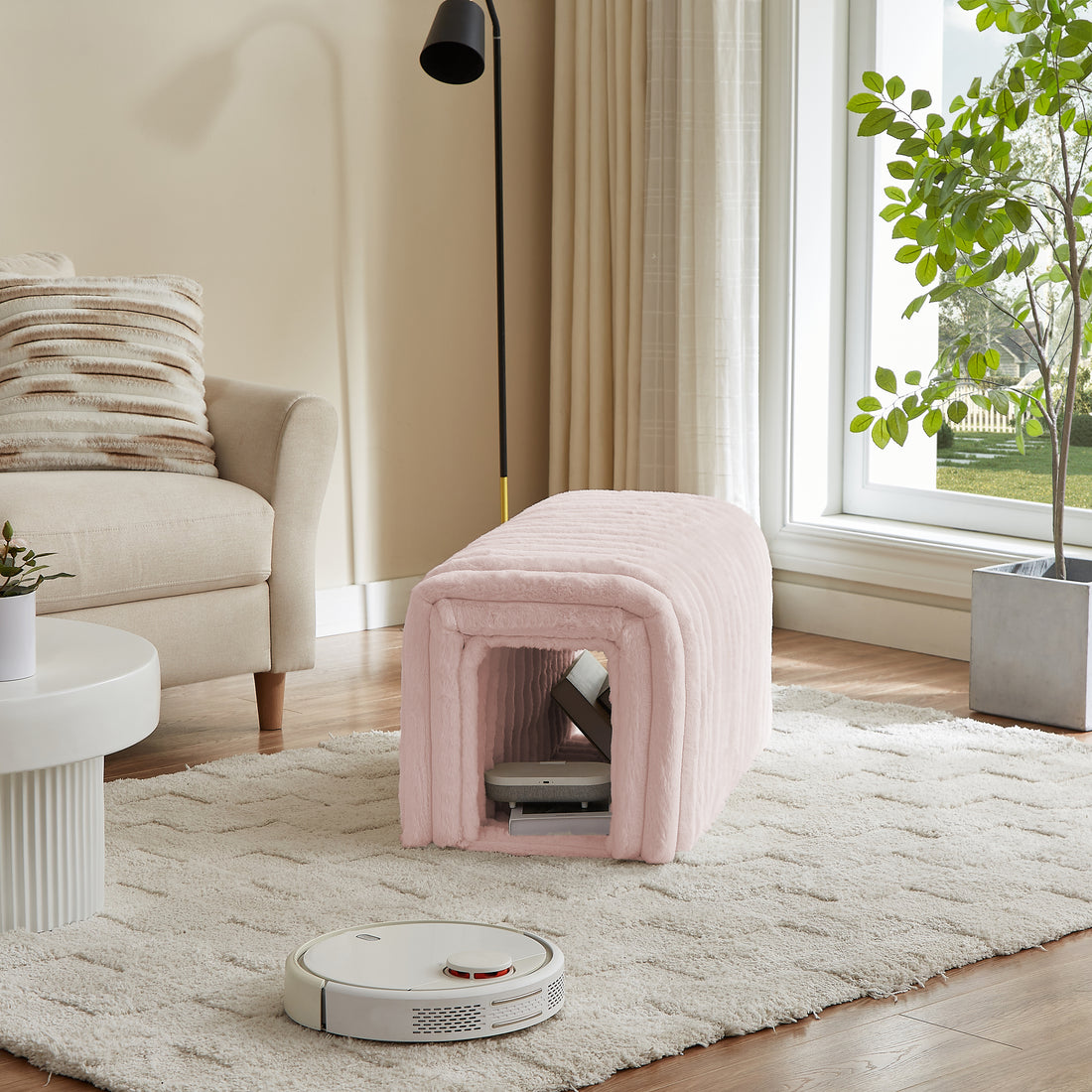 Ottoman Bench Storage Foot Rest For Couch Pet Supplies Corduroy Bench Cat'S Nest To Hide For The Living Room, Entryway And Bedroom,Pink Pink Corduroy