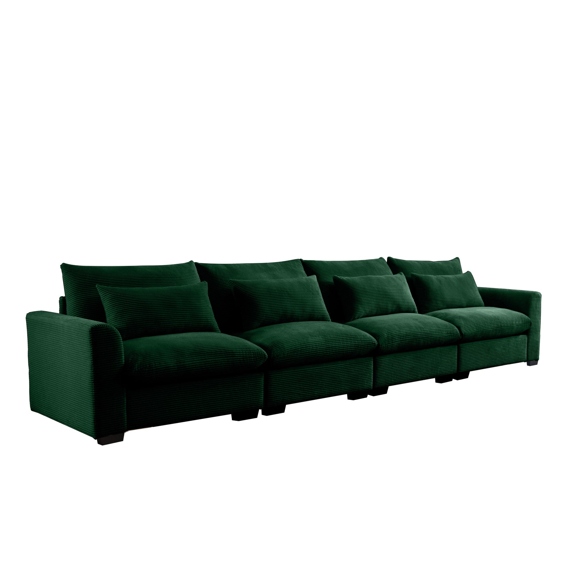 4 Seater Deep Seat Couches For Living Room, Comfy Green Corduroy Sofas For Living Room Modern With 4 Waist Pillows Green Corduroy 4 Seat