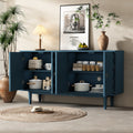 Modern 4 Door Sideboard With Convex Pattern Doors And 2 Silver Handle For Living Room, Dining Room, Kitchen Navy Navy Mdf