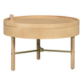 Modern Round Wood Rotating Tray Coffee Table With Storage & Metal Legs In Natural Natural Metal,Rubber Wood