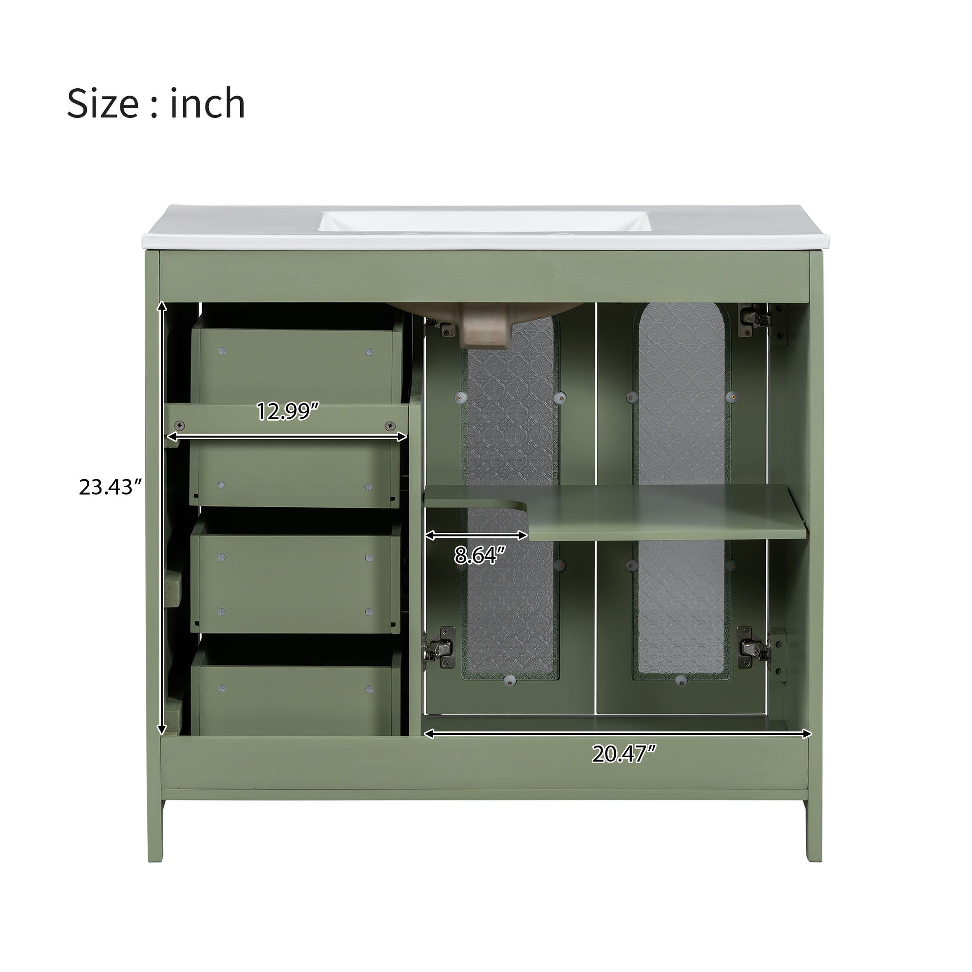 36 Inch Bathroom Vanity With Two Soft Close Doors, Adjustable Shelves And Three Soft Close Drawers Green Bathroom Solid Wood Mdf