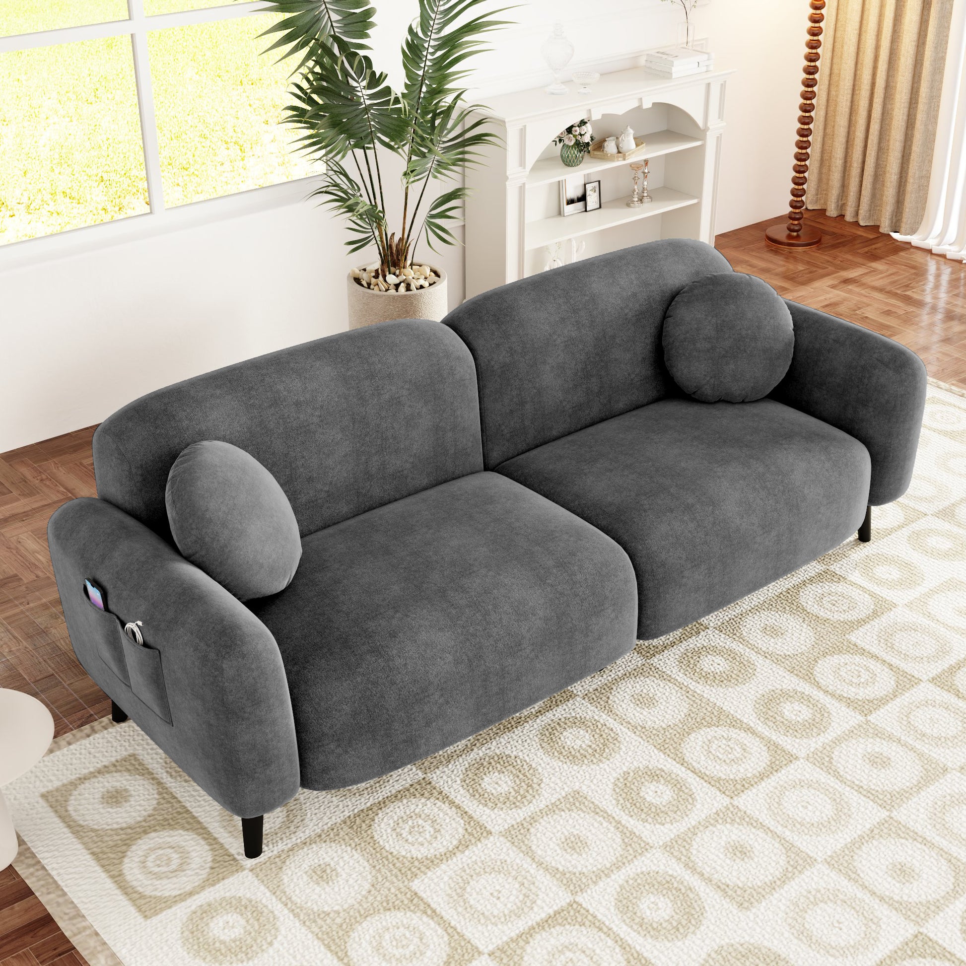 83.9''Upholstered Sofa For Living Room, Bedroom, And Apartments Grey Polyester 2 Seat