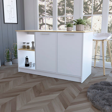 Mercury Kitchen Island With Spacious Countertop, Double Door Cabinets, And 2 Open Storage Shelves Multi Kitchen Modern Rectangular Stationary Kitchen Islands Melamine Particle Board Large 56 In