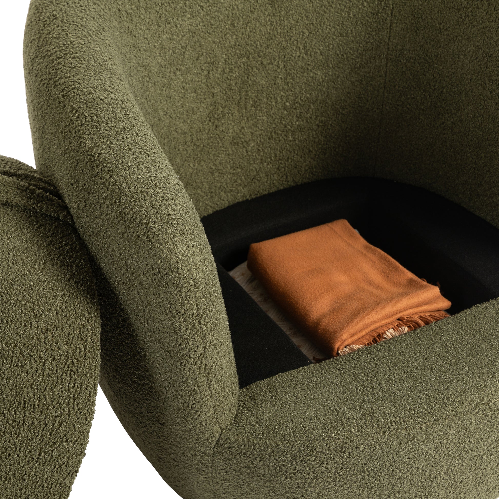 Upholstered Swivel Barrel Armchair With Storage Modern Living Room Side Chair For Bedroom Office Reading Spaces Teddy Fabric Dark Green Dark Green Foam Upholstered