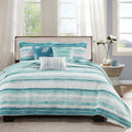 6 Piece Printed Quilt Set With Throw Pillows Aqua Full Queen Full Aqua Cotton