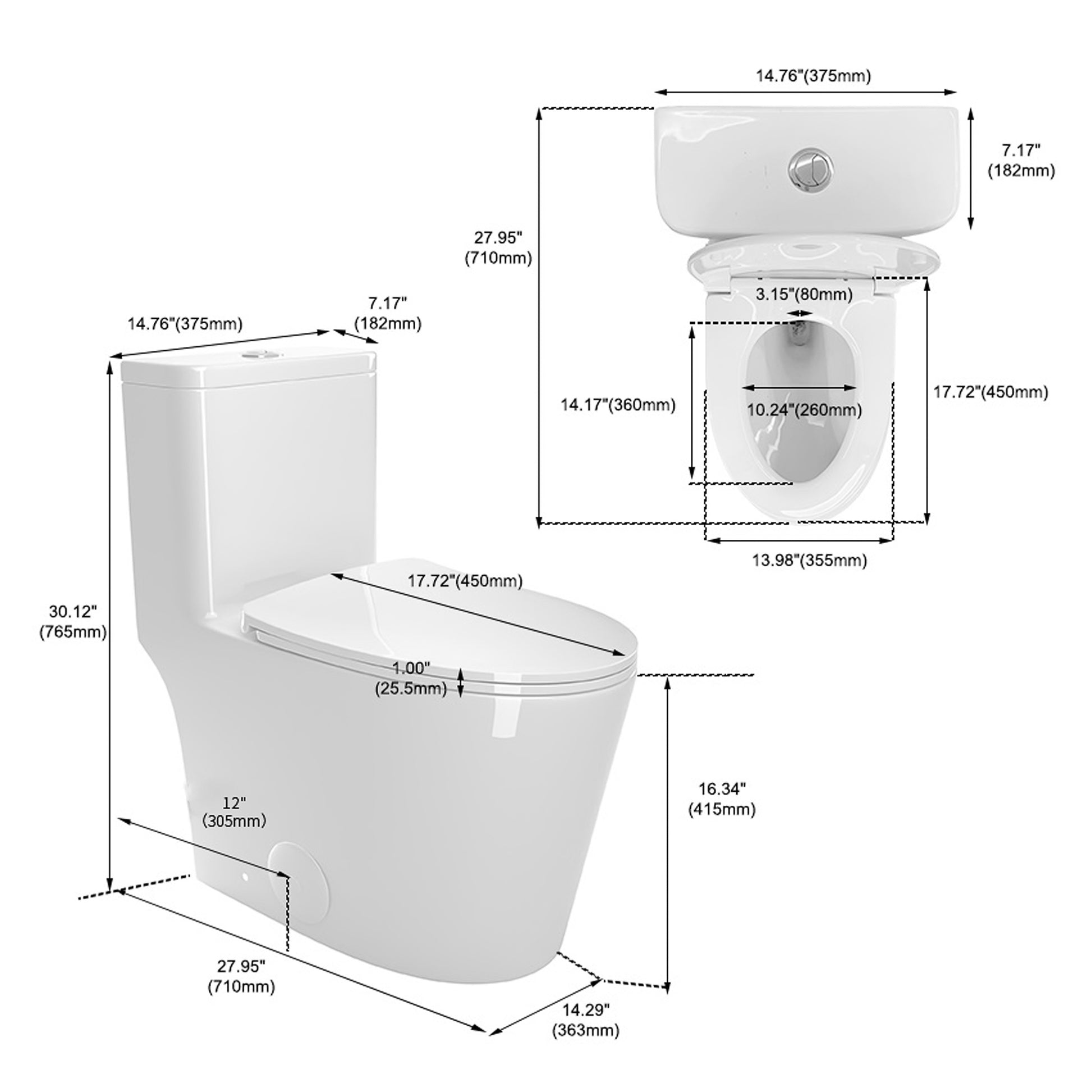 1.1 1.6 Gpf Elongated Comfort Height Floor Mounted One Piece Toiletcupc Certified, Watersense Cetified, Ceramic, White Color, Soft Close Seat White Ceramic