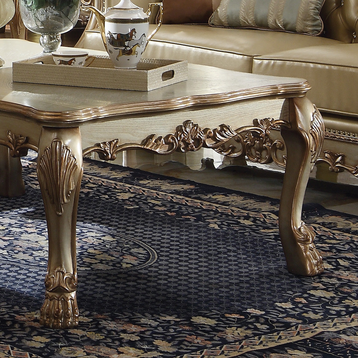 Gold Patina And Bone End Table With Claw Leg Beige Gold Primary Living Space Traditional Square Wood Plastic