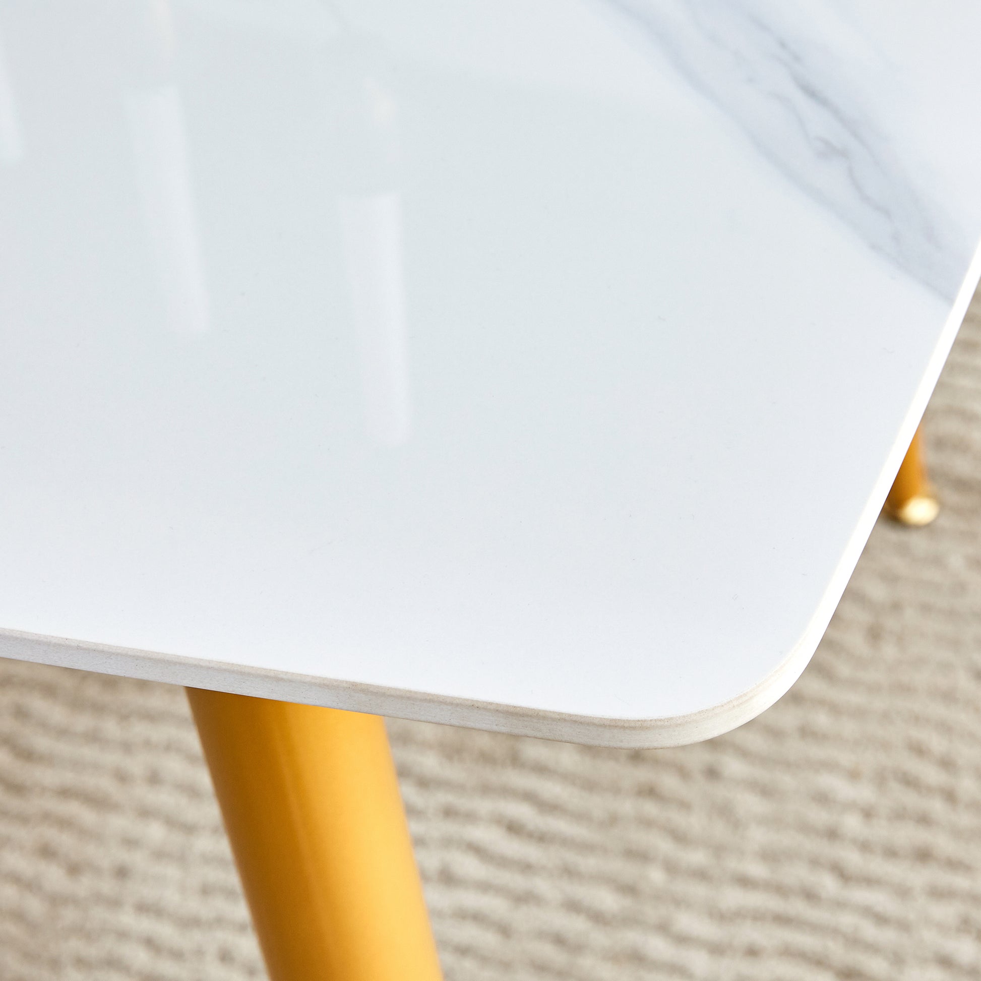 Table And Chair Set.A Morden Table With White Imitation Marble Patterned Stone Burning Tabletop With Golden Metal Legs.Paried With 4 Chairs With Pu Leather Backrest And Black Metal Legs. Light Gray,White Gold Seats 4 Metal,Sintered Stone