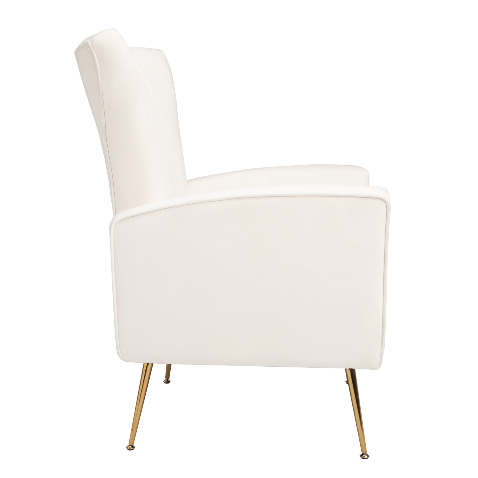 Velvet Accent Chair With Table, Wingback Arm Chair With Gold Legs, Upholstered Single Sofa For Living Room Bedroom, White White Velvet 1 Seat