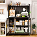 Carbon Steel Kitchen Storage Cabinets, Microwave Stand, Bakers Racks For Kitchens With Storage, Microwave Cart, Transparent Flap Door Design Kitchen Storage Shelves Free Screws 4 Tiers Dark Grey Grey Kitchen American Design Carbon Steel Metal