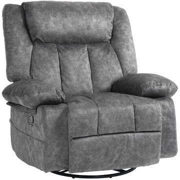 Homcom Swivel Rocker Recliner Chair For Living Room, Fabric Reclining Chair For Nursery, Rocking Chair With Footrest, Side Pockets, Charcoal Gray Charcoal Grey Polyester