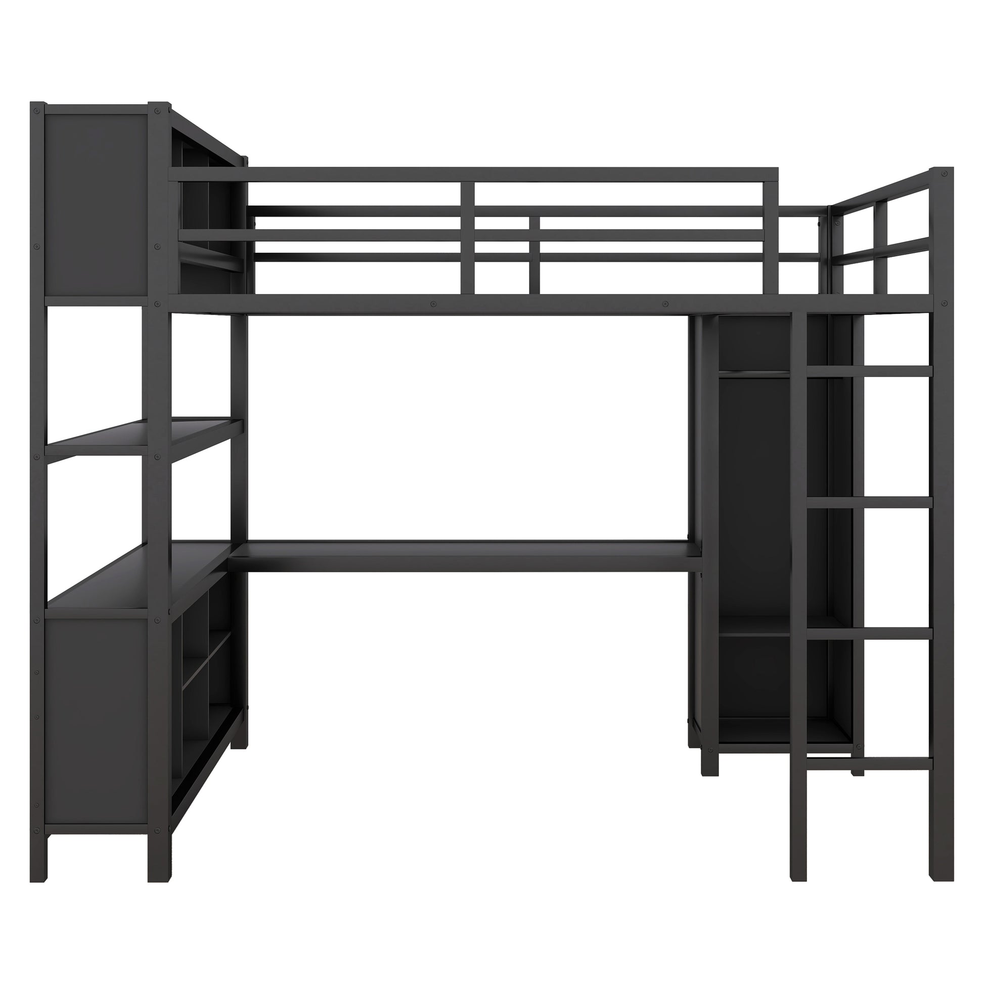 Metal Loft Bed With Wardrobe And L Shaped Desk, Full Size Loft Bed With Storage Cubes And Shelves, Heavy Duty Loft Bed For Kids Teens Adults, Black Pre Sale Date: August 10Th Full Black Metal