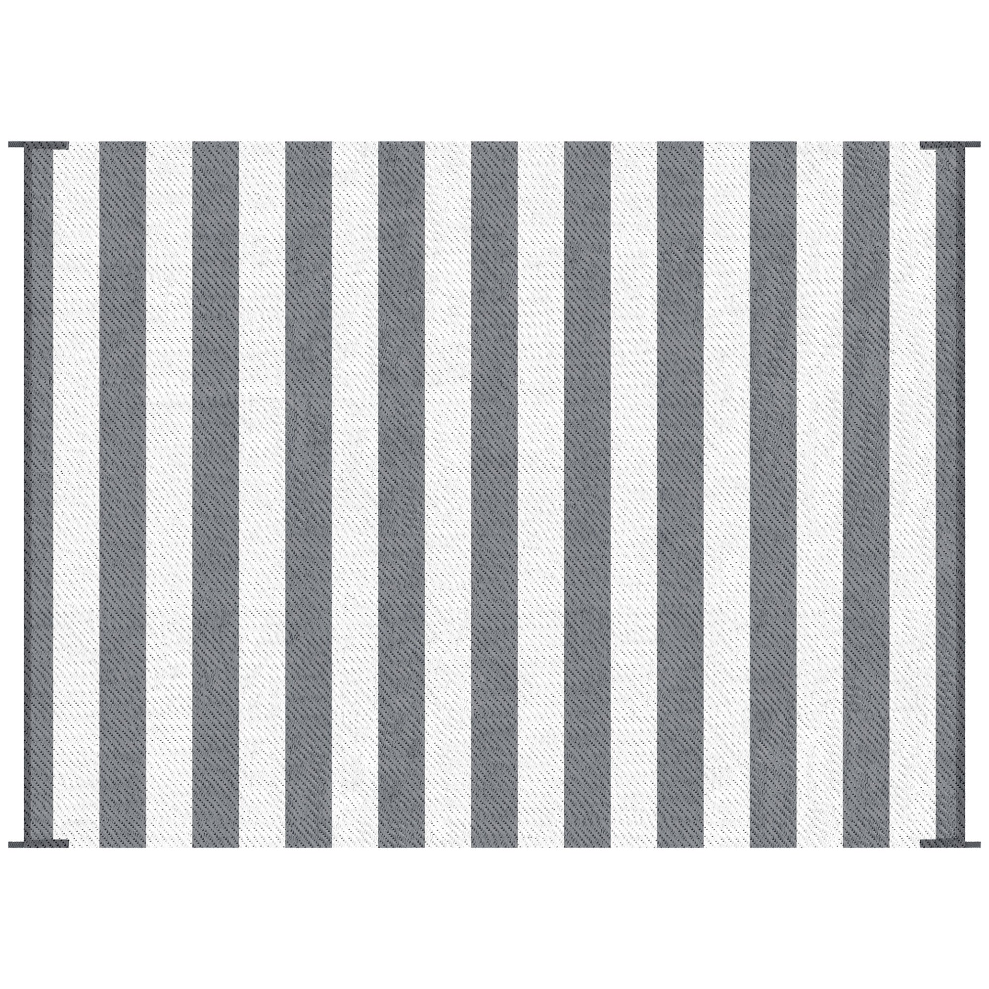 Outsunny Reversible Outdoor Rug, 9' X 12' Waterproof Plastic Straw Floor Mat, Portable Rv Camping Carpet With Carry Bag, Large Floor Mat For Backyard, Deck, Picnic, Beach, Gray & White Striped Multicolor Polypropylene