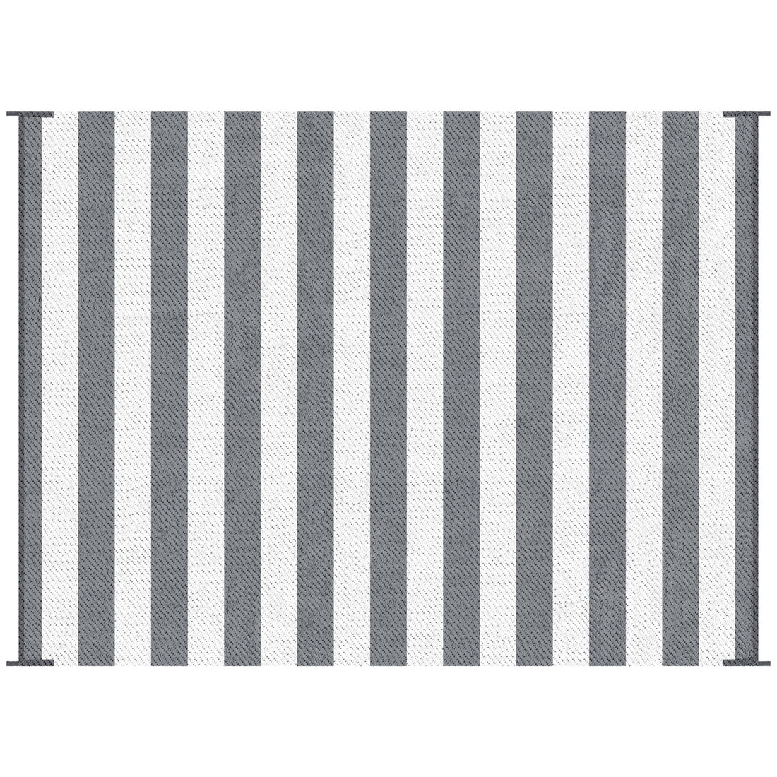 Outsunny Reversible Outdoor Rug, 9' X 12' Waterproof Plastic Straw Floor Mat, Portable Rv Camping Carpet With Carry Bag, Large Floor Mat For Backyard, Deck, Picnic, Beach, Gray & White Striped Multicolor Polypropylene