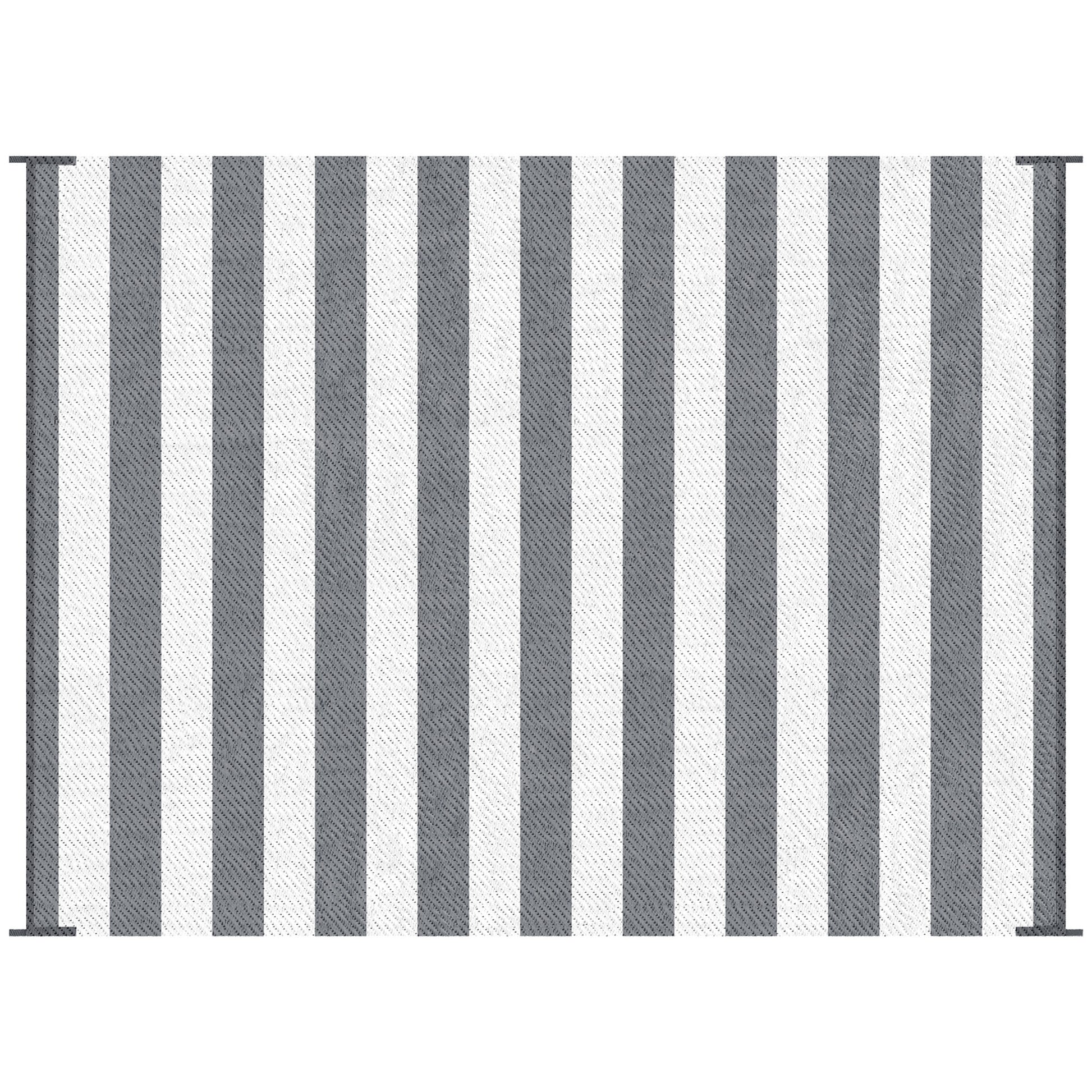 Outsunny Reversible Outdoor Rug, 9' X 12' Waterproof Plastic Straw Floor Mat, Portable Rv Camping Carpet With Carry Bag, Large Floor Mat For Backyard, Deck, Picnic, Beach, Gray & White Striped Multicolor Polypropylene