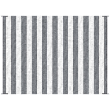 Outsunny Reversible Outdoor Rug, 9' X 12' Waterproof Plastic Straw Floor Mat, Portable Rv Camping Carpet With Carry Bag, Large Floor Mat For Backyard, Deck, Picnic, Beach, Gray & White Striped Multicolor Polypropylene